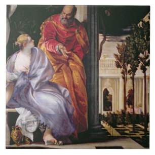 Badendes Bathsheba, c.1575 (Öl auf Leinwand) Fliese