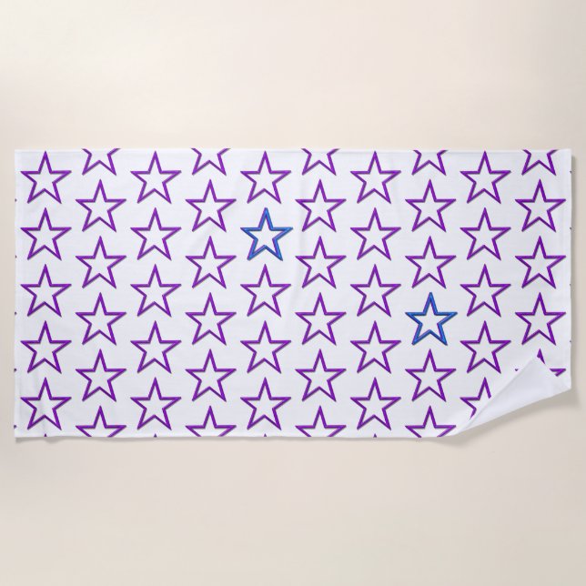 Badetuch - 3D Lila Stars und 2 blaue Stars (Vorderseite)