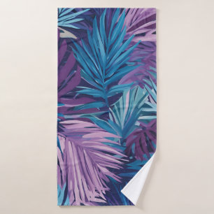 Badetuch Lila und blaues Palmenblatt tropisch Badehandtuch