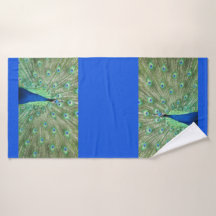 Badetuch - Pfau auf Royal Blue