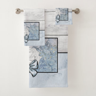 Badetuch Set Bauernhof Country Blue Blumen 