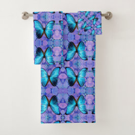 Badetuch Set - Blauer Schmetterling und Hydrageas