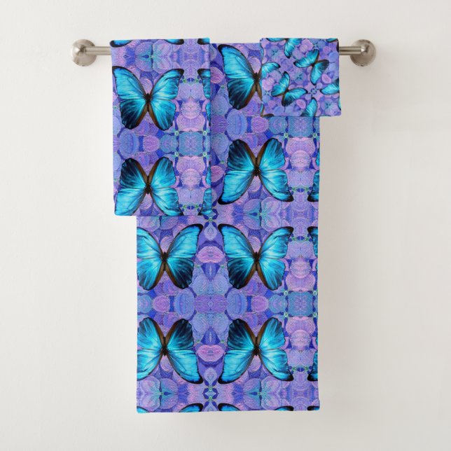 Badetuch Set - Blauer Schmetterling und Hydrageas (Insitu)