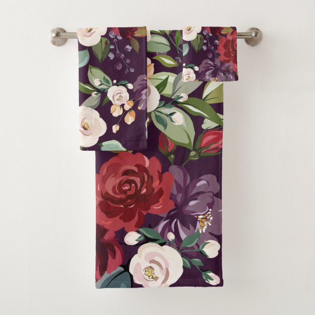 Badetuch Set Plum Lila Rose Gold Geometri (Insitu)