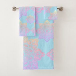 Badetuch Set, Sunny Boho Medallin am Himmel blau Badhandtuch Set