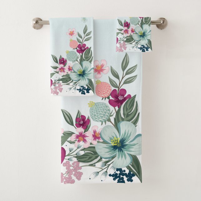Badetuch Set Tropische Blume auf Blue Ombre (Insitu)