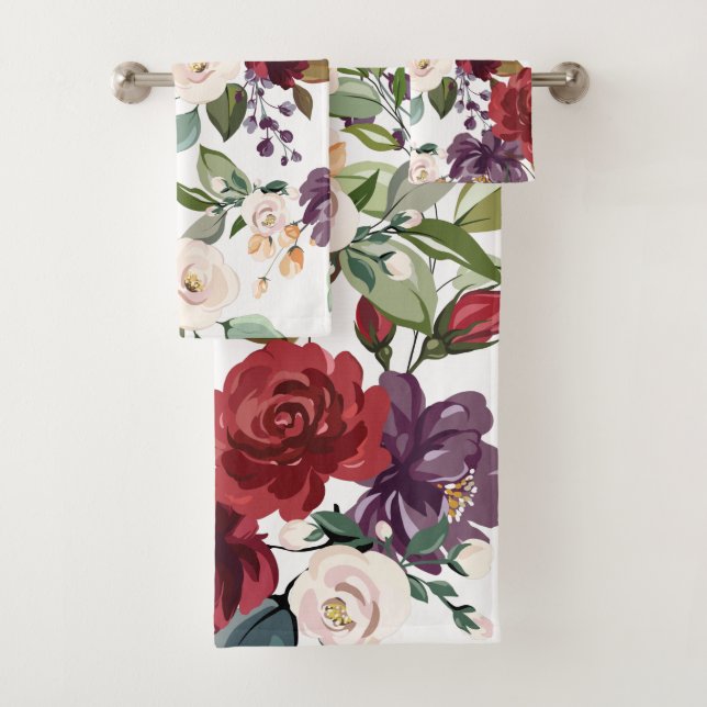 Badetuch Set Weiße Rosen Goldene Geometrie (Insitu)