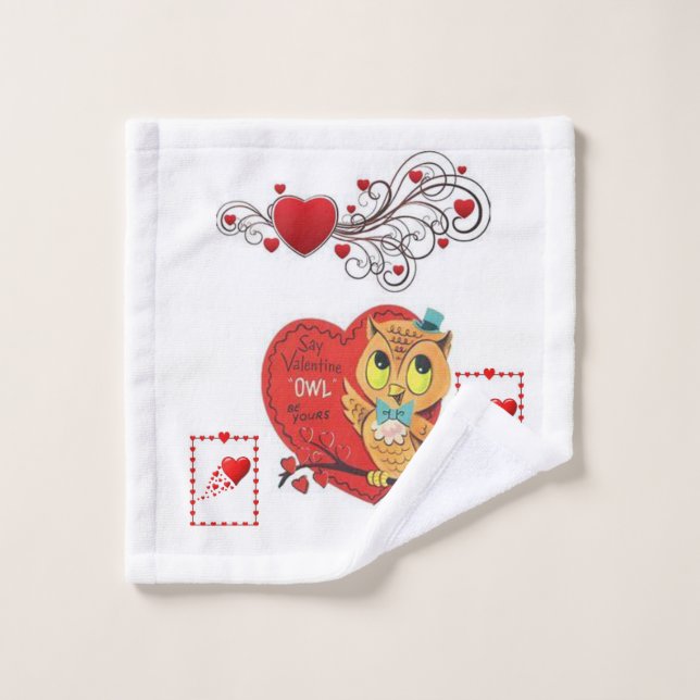 Badetücher Sets Valentine's Owl Vintag (Waschlappen)