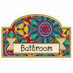 Badezimmer - dekoratives Zeichen Fotoskulptur Ornament<br><div class="desc">Badezimmertürzeichen. Helles u. buntes handgemaltes dann gemasert des Hintergrundes ursprünglich digital und geändert für addiertes Interesse.  Dieser Rüttler hat einen abstrakten Blumenentwurf durch Jean Hall</div>