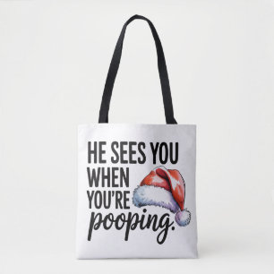 Badezimmer Er sieht dich, wenn du kackst Weihnacht Tasche