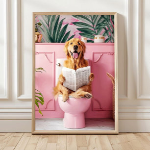 Badezimmer Golden Retriever auf Toilette Druck, Hu Poster