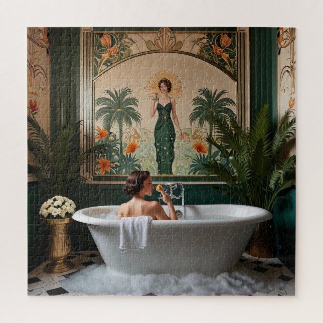 Badezimmer im Art Deco Stil mit badender Frau (Vertikal)