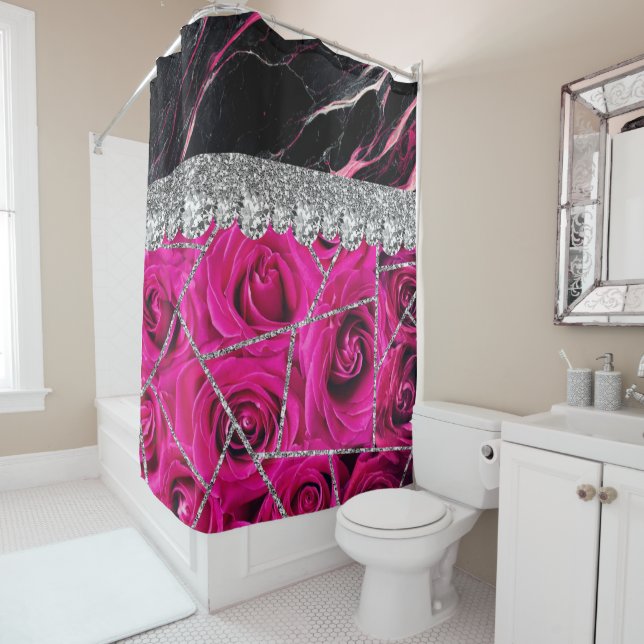 Badezimmer Räume Design Zuhause Schwarzer Glitzer  Duschvorhang (Beispiel)