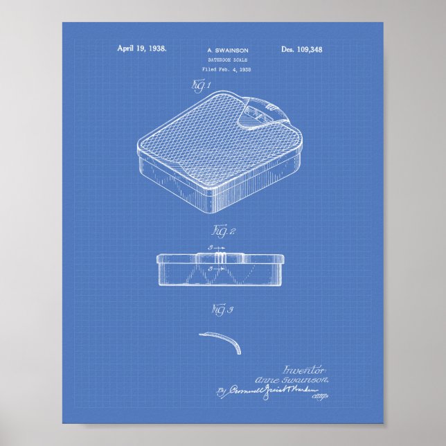 Badezimmer-Skala 1938 Patent Art Blueprint Poster (Vorne)