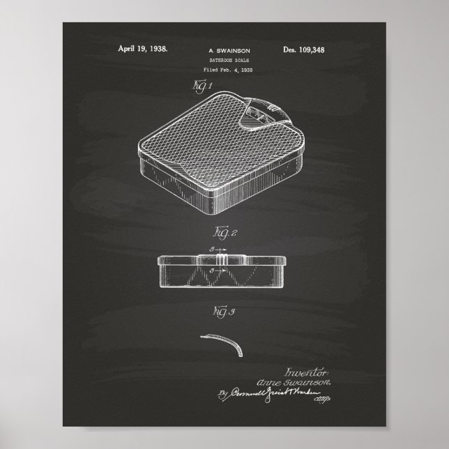 Badezimmer-Skala 1938 Patent Art Chalkboard Poster (Vorne)