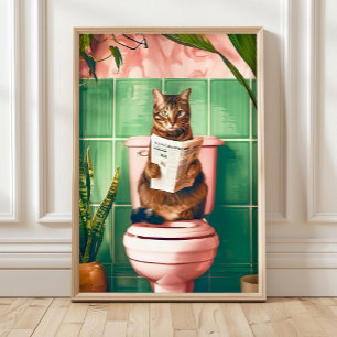 Badezimmer-Tabby-Katze-Kunstposter, Kätzchenplakat Poster