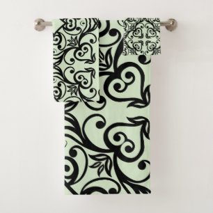 BADEZIMMER-TOWEL-SET "BLACK MINT GREEN ABSTRAKTES BADHANDTUCH SET