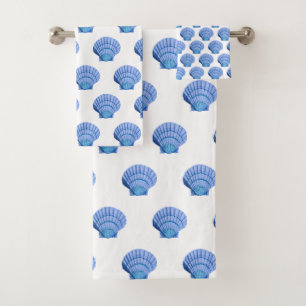 BADEZIMMER-TOWEL-SET WEISS BLAUE SAASHELL BADHANDTUCH SET
