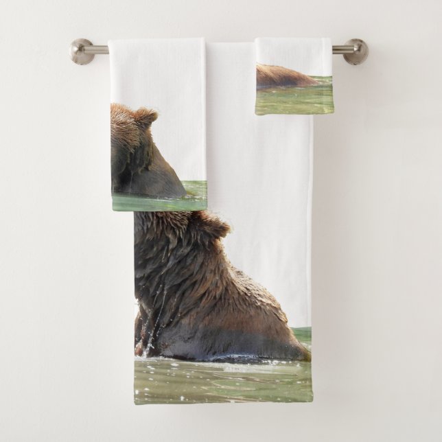 Badezimmertuch-Set mit Grizzlybären und -jungen Badhandtuch Set (Insitu)