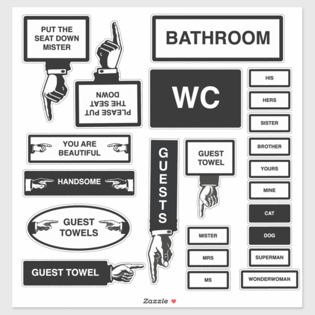 Badezimmerzeichen Aufkleber (Blatt)