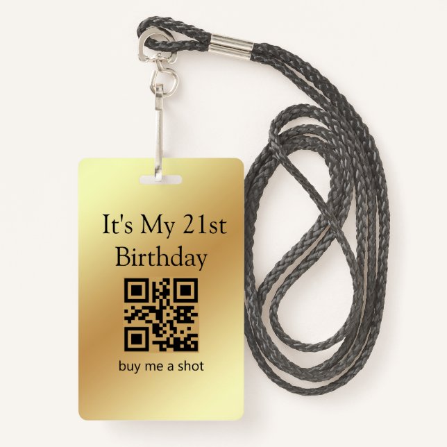 Badge 21e anniversaire, achetez-moi une photo, code qr,  (Devant avec lanière)
