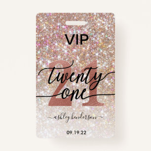 Badge 21e Parties scintillant Champagne VIP