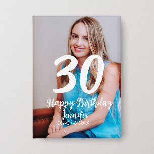 Badge 30e anniversaire ajouter nom date année photo blan
