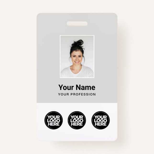 Badge 3 Logos multiples Photo de l'employé, Code barre,  (Devant)