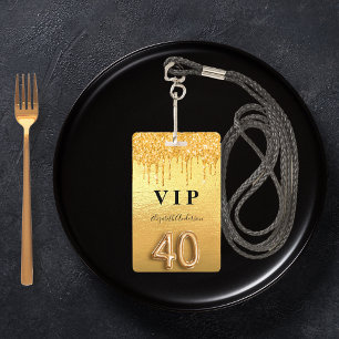 Badge 40e anniversaire paillettes dorées VIP