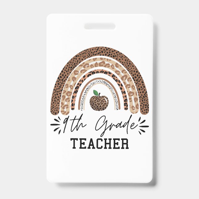 Badge 9th grade teacher leopard rainbow Thanksgiving day (Front)