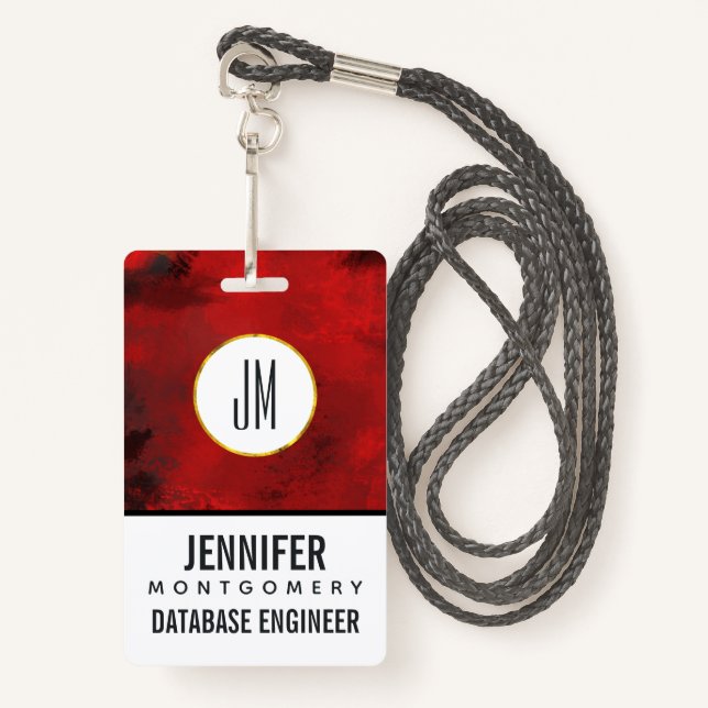 Badge Abstrait noir et rouge moderne - Sombre mystérieux (Devant avec lanière)