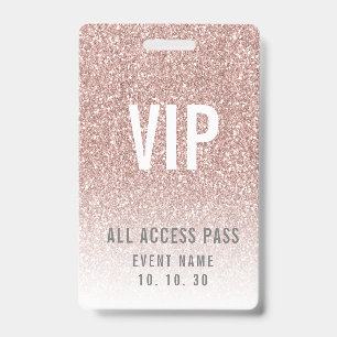 Badge Accès VIP féminin paillettes roses pour filles