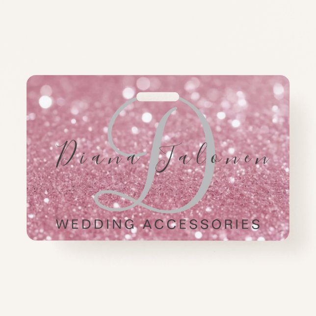 Badge ACCESSOIRES MARIAGES rose parties scintillant (Devant)