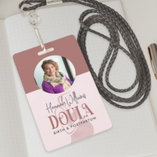 Badge Accoucheuse Photo Doula Rose Gold et Rose Pâle