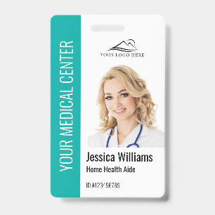 Badge Accueil Aide de santé Médicale ID photo Turquoise