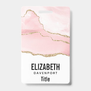 Badge Agate rose vierge avec ruban or Élégant
