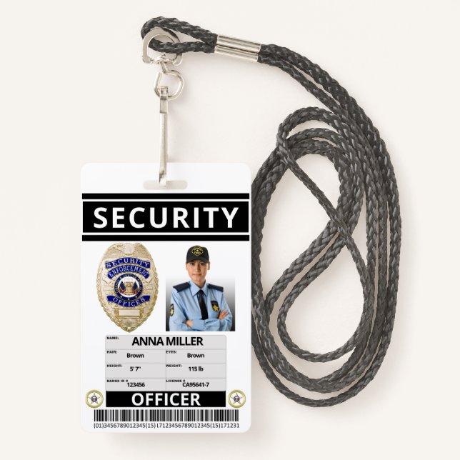 Badge Agent de sécurité d'impression moderne - ID employ (Devant avec lanière)