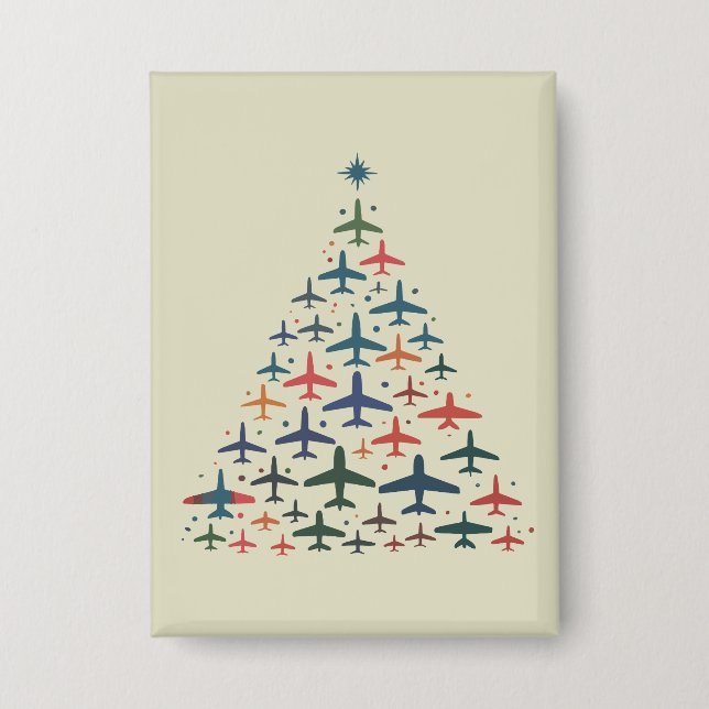 Badge Airplane Christmas Tree Retro Pilot Flying Flight  (Recto)
