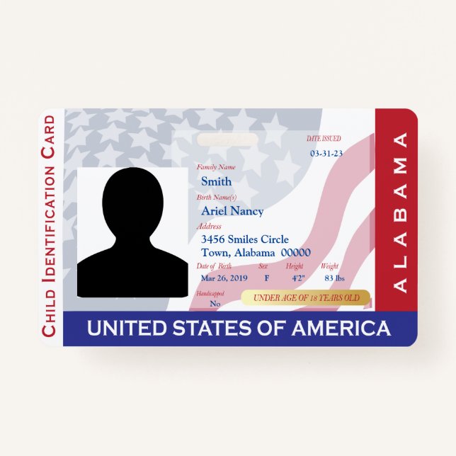 Badge ALABAMA - Carte d'identité enfant (Devant)