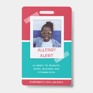 Badge Alerte allergique Enfants Photo Médicale Urgence g
