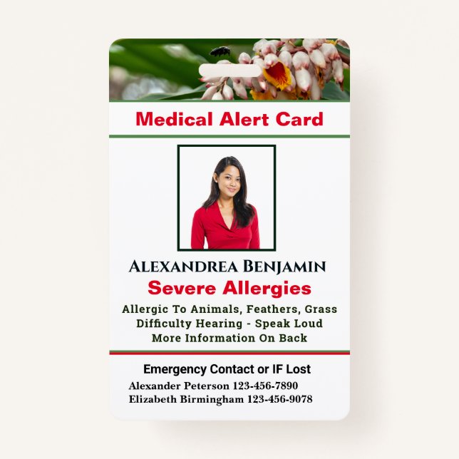 Badge Alerte allergique Médicale Photo personnalisée (Devant)