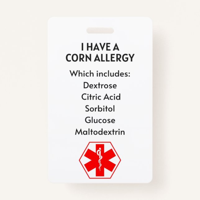 Badge Alerte d'allergie au maïs (Dos)