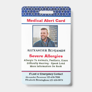 Badge Alerte médicale d'urgence aux allergies Photo ID p