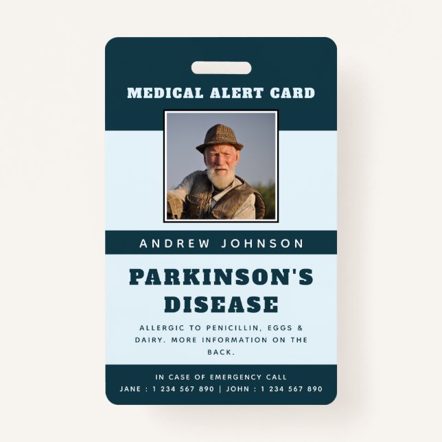 Badge Alerte Médicale Information d'urgence et ID Photo  (Devant)