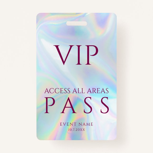 Badge All Access Pass Holographic VIP Festival Custom (Devant)