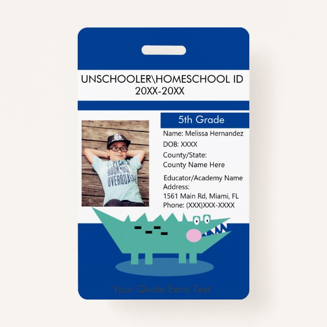 Badge Alligator étudiant à l'école moderne à domicile (Devant)