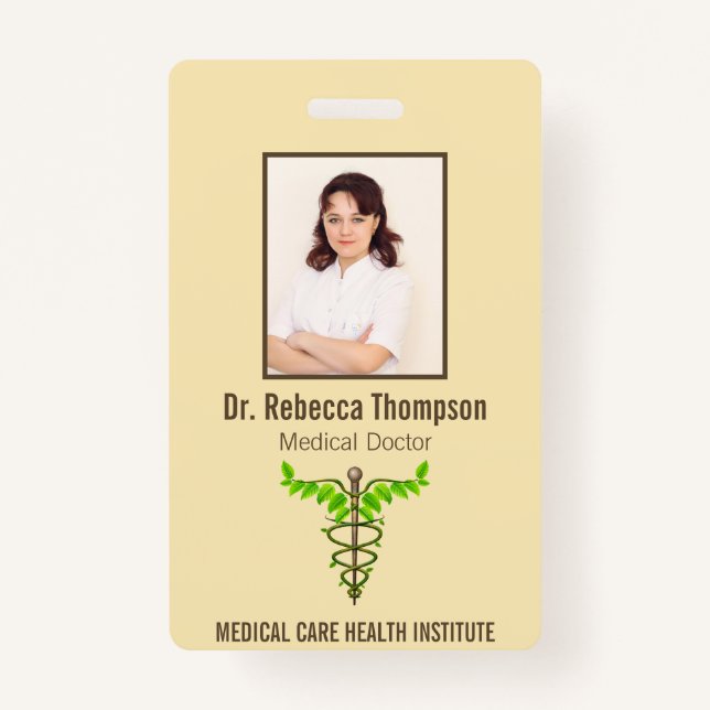 Badge Alternative Médicale Caduceus Green Feuilles Beige (Devant)