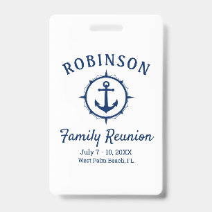 Badge Ancre nautique Famille Réunion Marine Bleu & Blanc