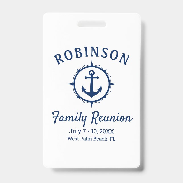 Badge Ancre nautique Famille Réunion Marine Bleu & Blanc (Avant)