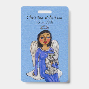 Badge Angel Silver Halo Blue Dress Eyes White Angel Cat